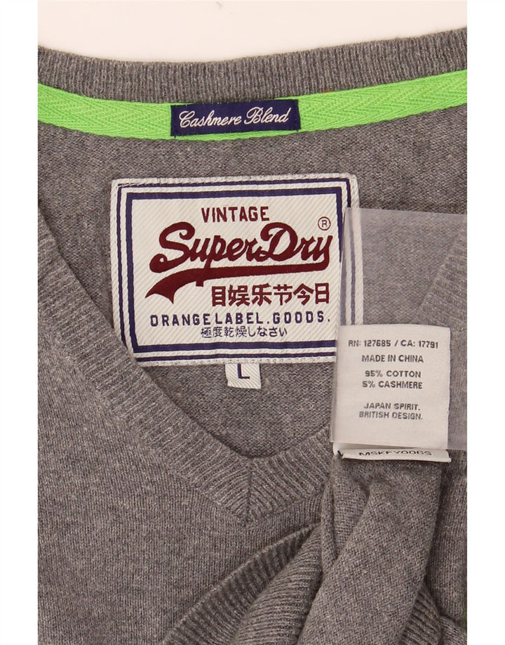 Maglione da uomo con scollo a V SUPERDRY grande cotone grigio
