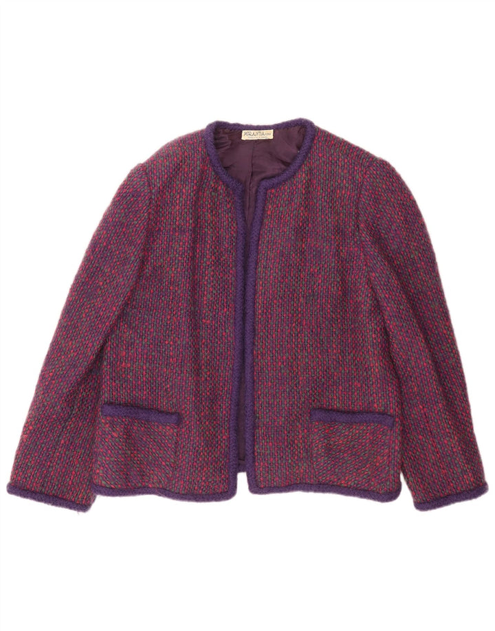 Giacca blazer da donna vintage UK 18 XL lana a quadri viola