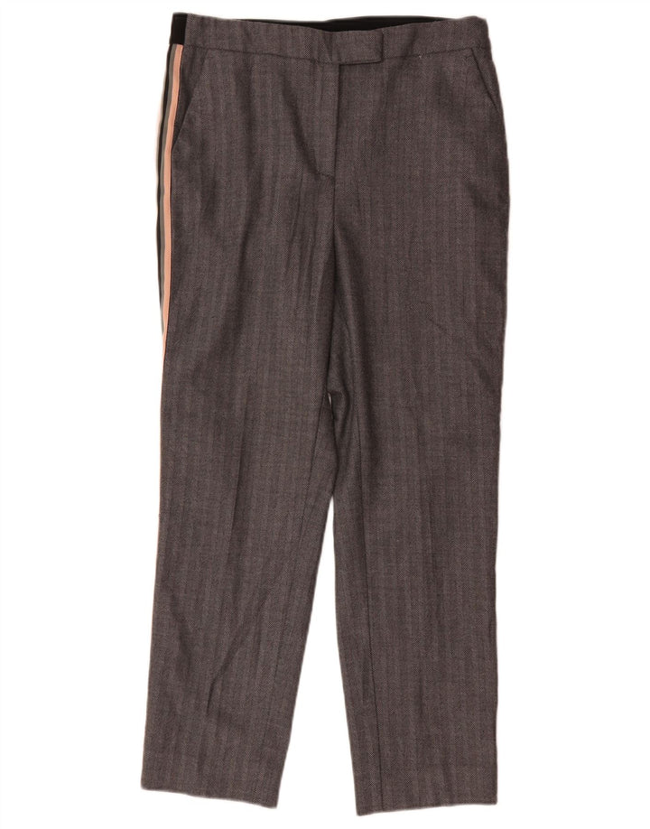 Pantaloni da abito da donna Marks & Spencer UK 12 Medium W30 L26 Grigio a spina di pesce