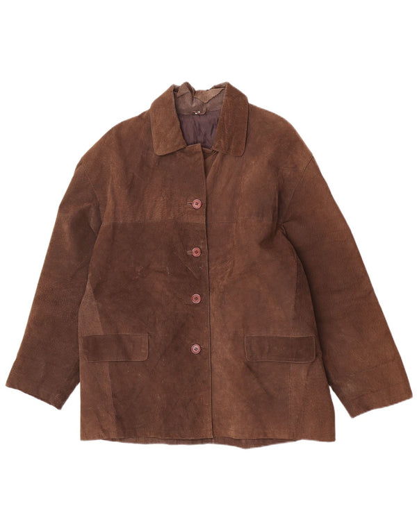 Giacca in pelle vintage da donna vestibilità ampia UK 14 Pelle marrone medio
