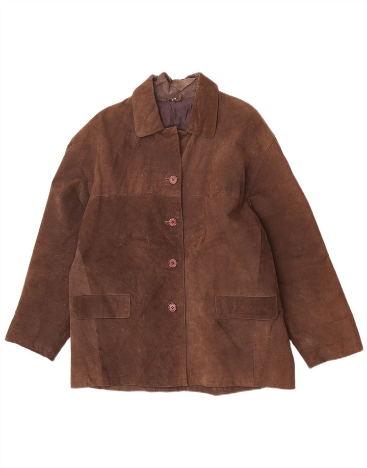 Giacca in pelle vintage da donna vestibilità ampia UK 14 Pelle marrone medio