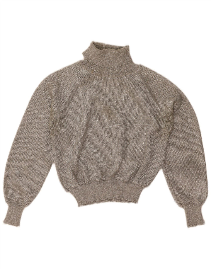 Maglione maglione vintage da donna con collo alto corto UK 12 Grigio medio