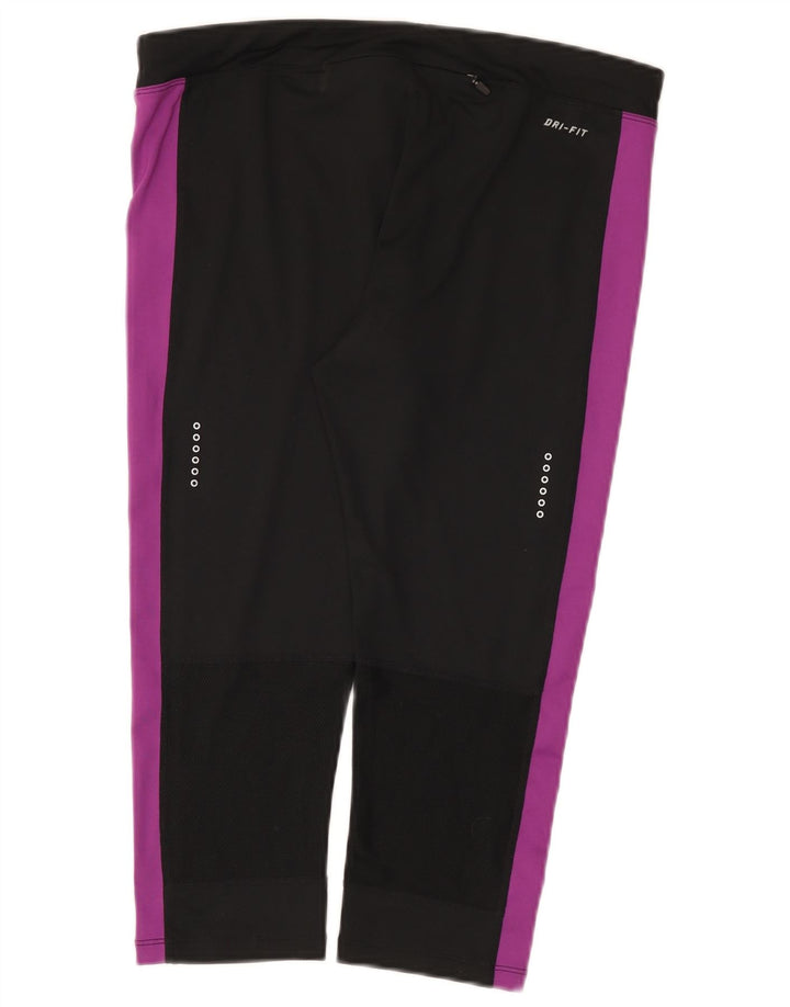 Leggings Nike Dri Fit Capri da donna UK 14 Large Nero Colourblock Poliestere