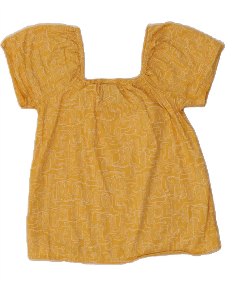 WRANGLER Womens Abstract Pattern Crop Top UK 8 Small Yellow Cotton Vintage Wrangler and Second-Hand Wrangler from Messina Hembry 