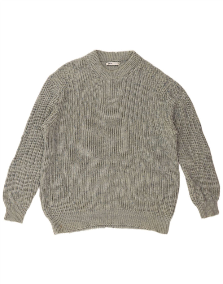 Maglione girocollo da uomo Zara in acrilico blu medio chiazzato