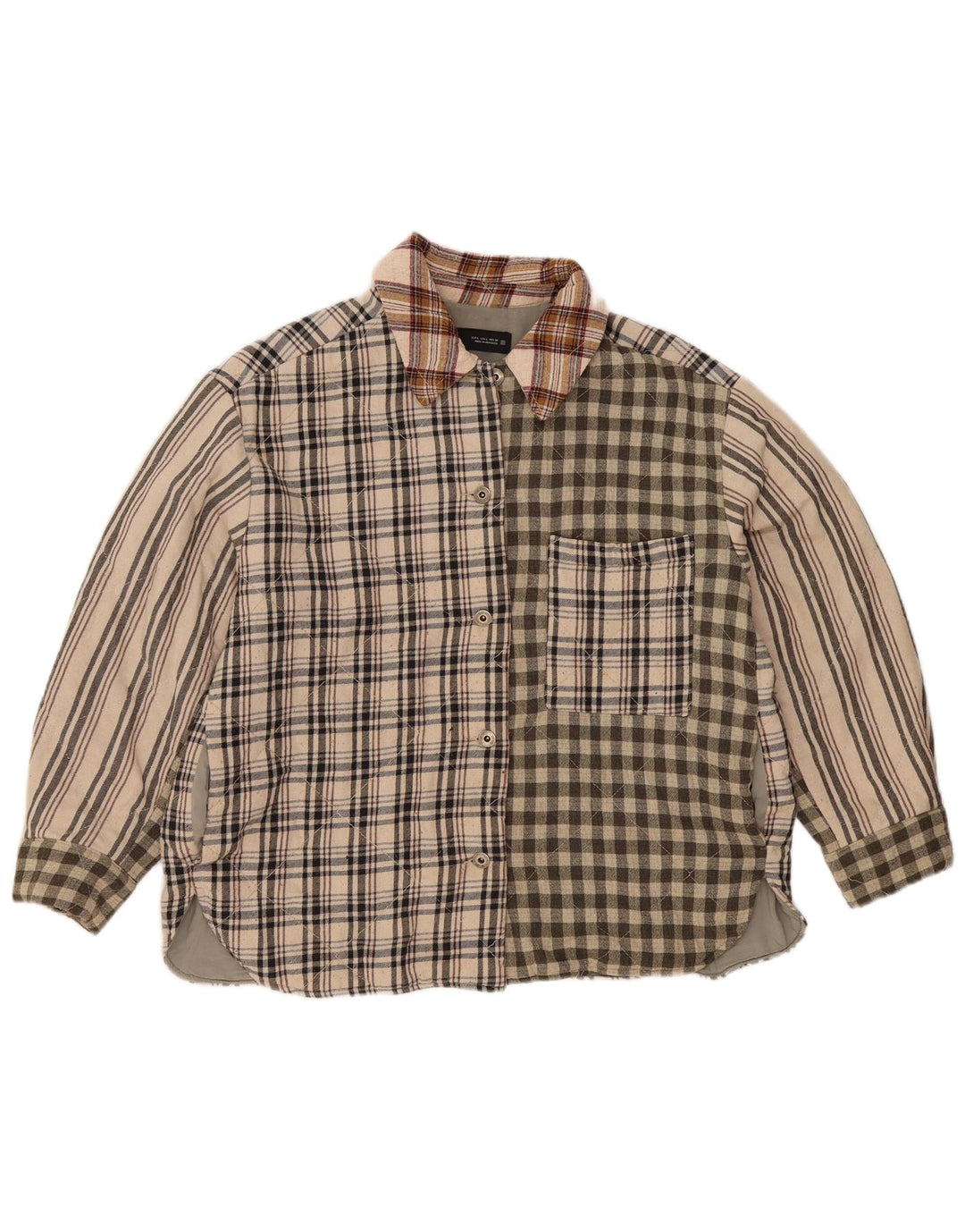Camicia in flanella da donna Zara Lumberjack UK 16 Large Beige Patchwork Poliestere