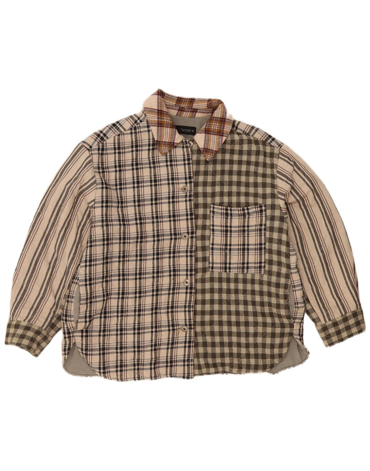 Camicia in flanella da donna Zara Lumberjack UK 16 Large Beige Patchwork Poliestere