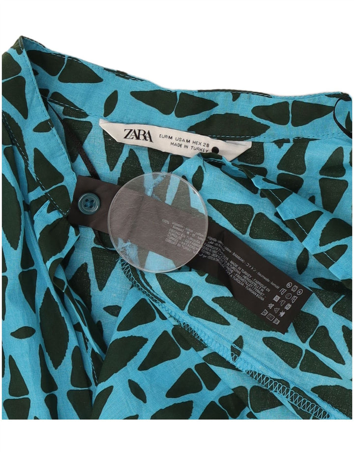 Abito a trapezio a maniche lunghe da donna Zara UK 14 Cotone geometrico blu medio