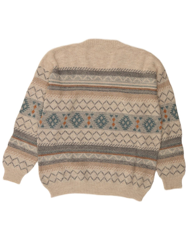 Maglione vintage da uomo con scollo a V XL Lana Fair Isle beige