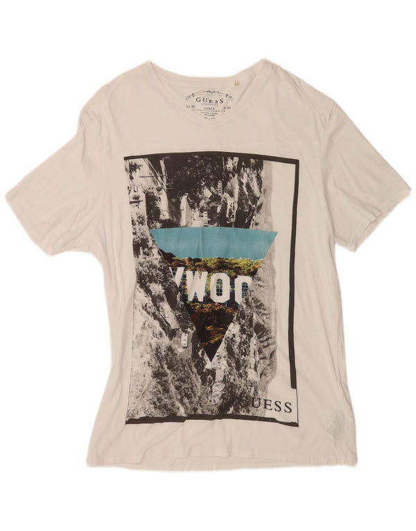 Guess T-shirt grafica da uomo Top UK 40 cotone bianco medio