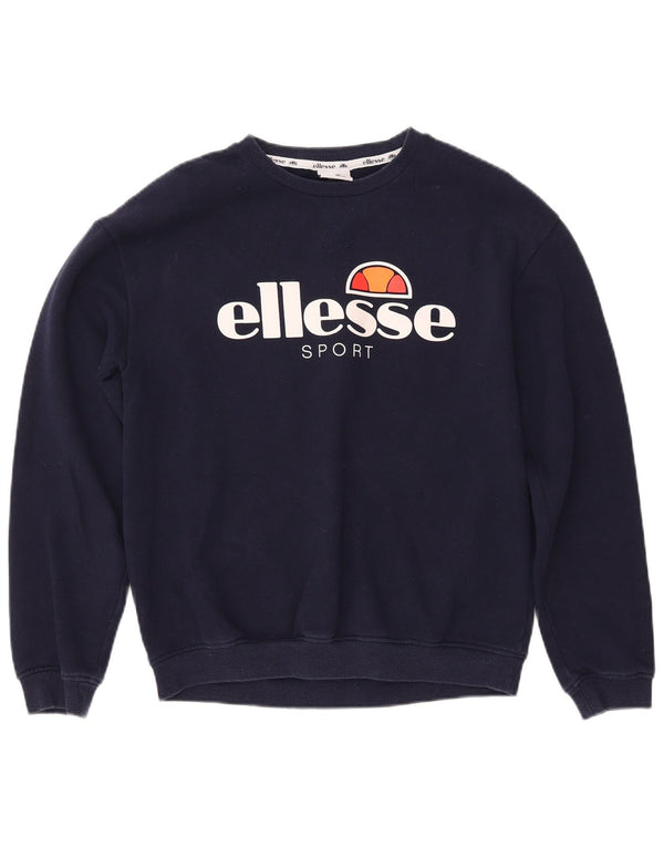 ELLESSE Felpa con grafica da donna Maglione UK 12 Medio Blu Navy Cotone