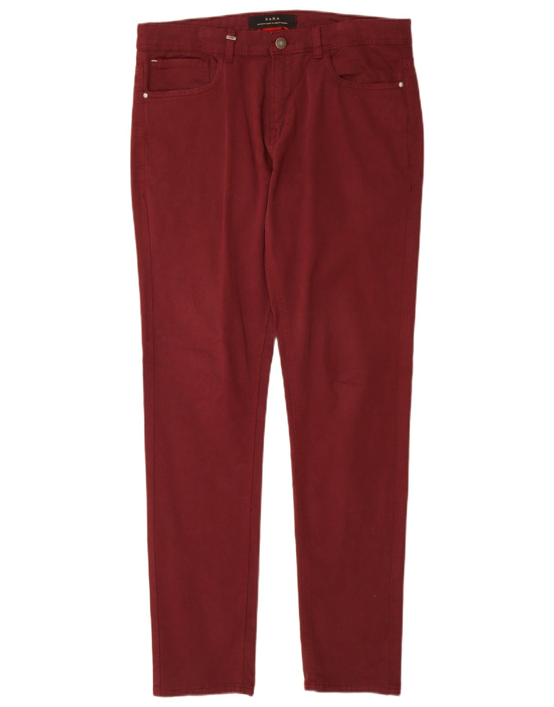 Pantaloni casual slim da uomo ZARA EU 38 Small W30 L32 Cotone bordeaux
