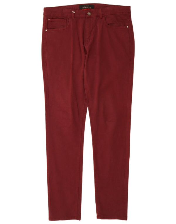 ZARA Mens Slim Casual Trousers EU 38 Small W30 L32 Burgundy Cotton