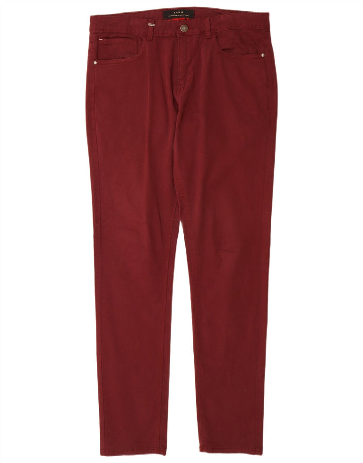Pantaloni casual slim da uomo ZARA EU 38 Small W30 L32 Cotone bordeaux