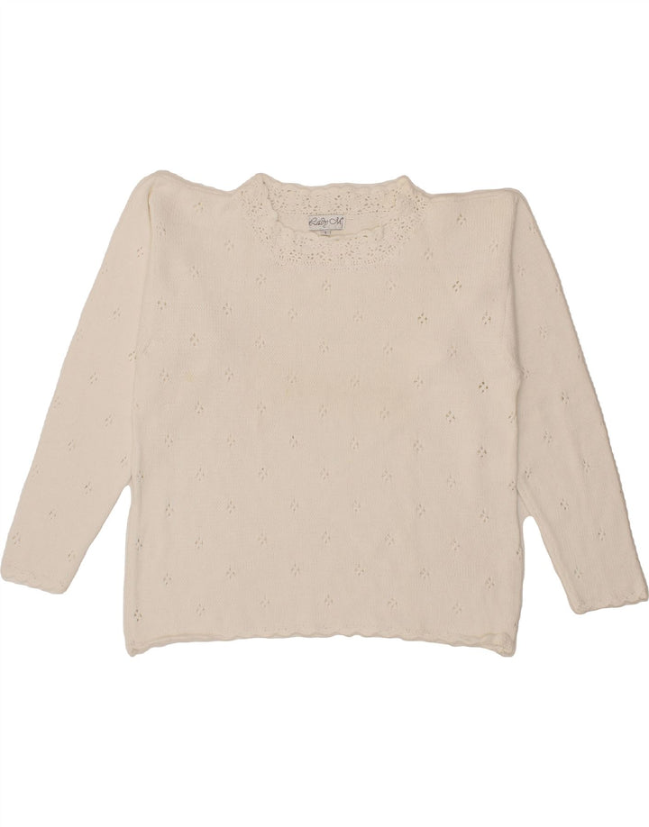 VINTAGE Womens Oversized Turtle Neck Jumper Sweater UK 10 Small White Vintage Vintage and Second-Hand Vintage from Messina Hembry 