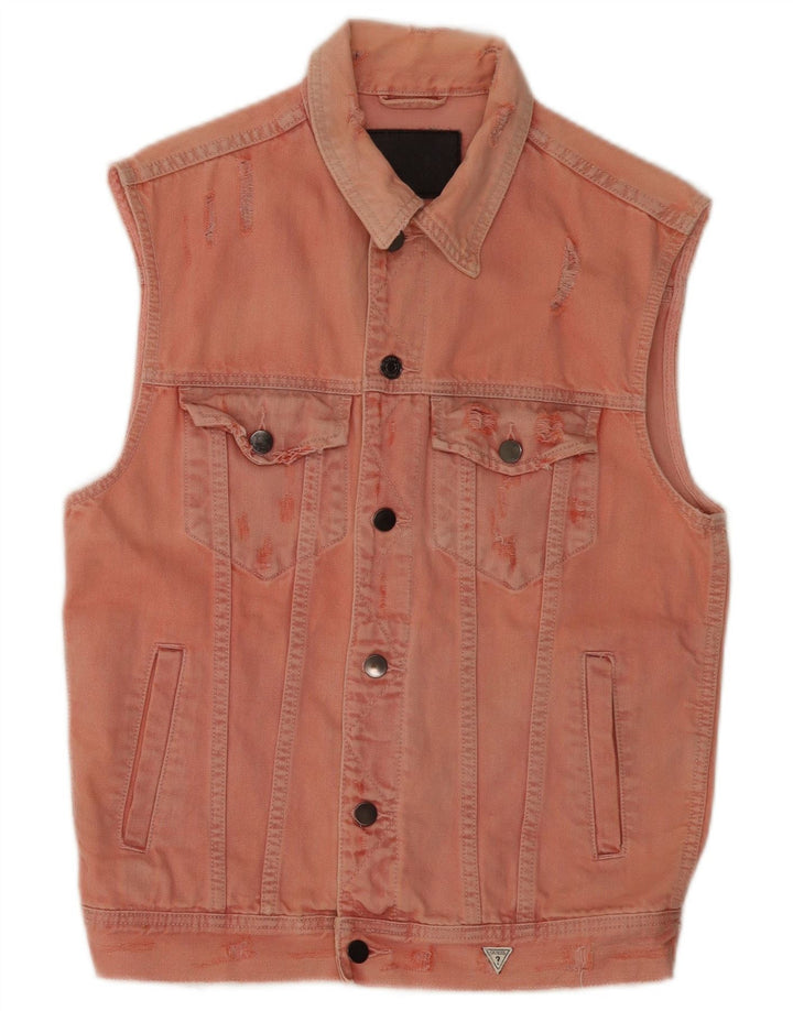 Gilet da donna in denim grafico Guess UK 14 cotone rosa medio