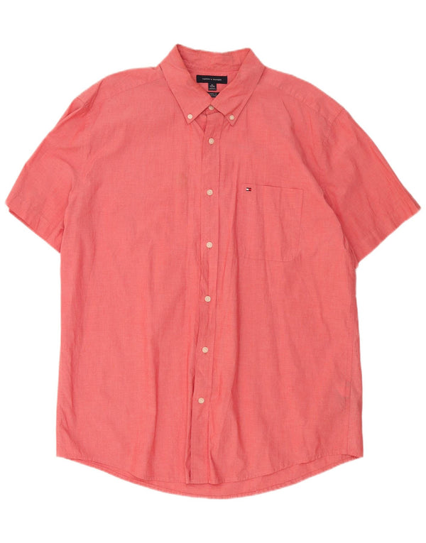Camicia da uomo a maniche corte classica Tommy Hilfiger XL in cotone rosso