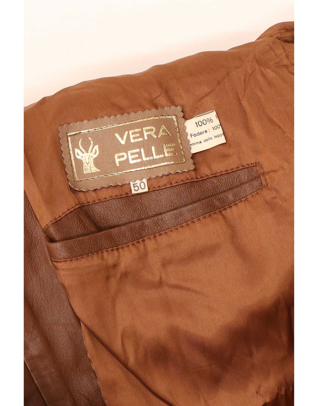 Giacca in pelle vintage da uomo IT 50 grande marrone