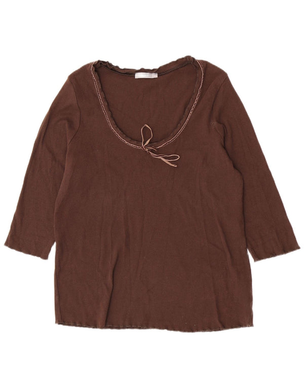 Marks & Spencer Top da donna manica 3/4 UK 16 grande cotone marrone
