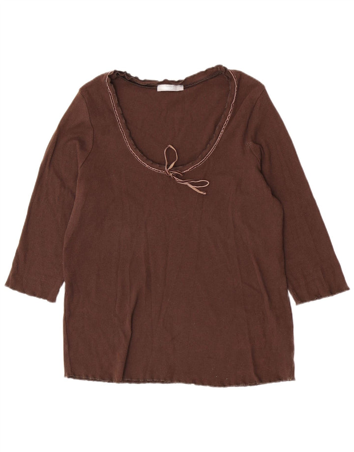 Marks & Spencer Top da donna manica 3/4 UK 16 grande cotone marrone