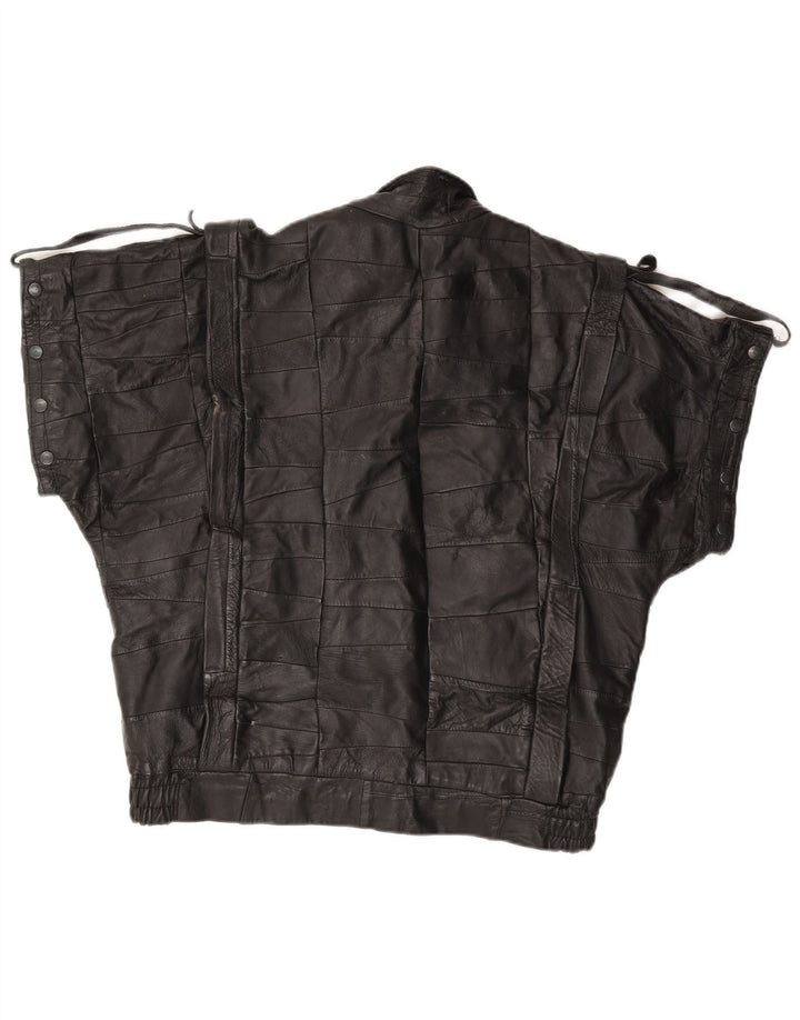 Giacca in pelle vintage da uomo a maniche corte UK 40 grande nera