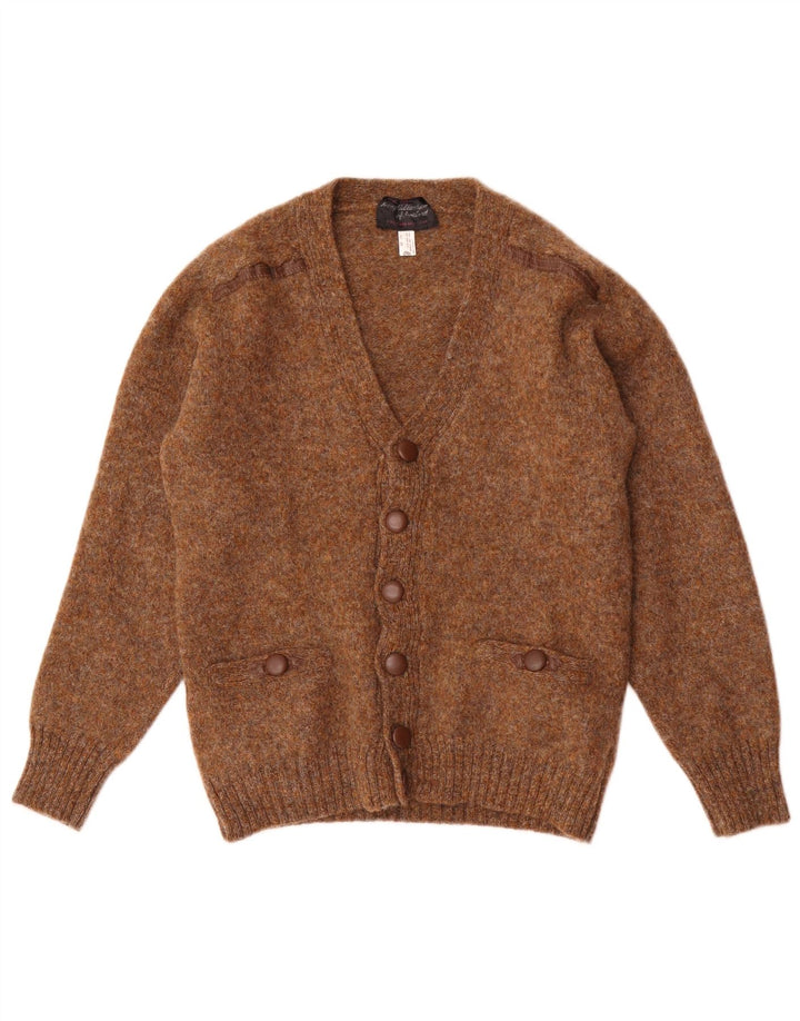 Maglione cardigan da donna vintage UK 12 Lana screziata marrone medio