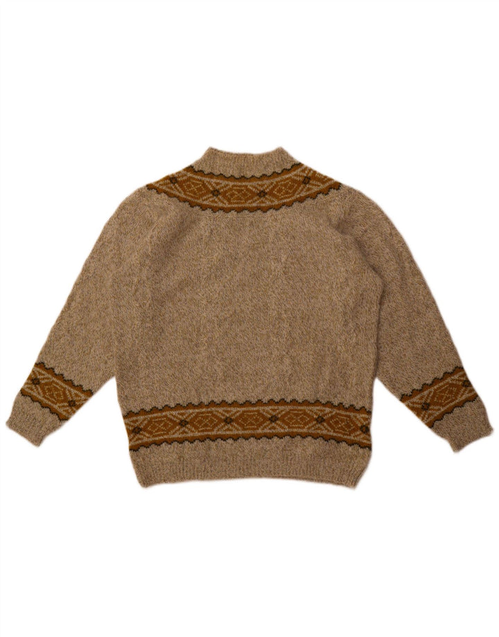 Maglione maglione collo alto da donna vintage UK 16 Lana geometrica beige grande