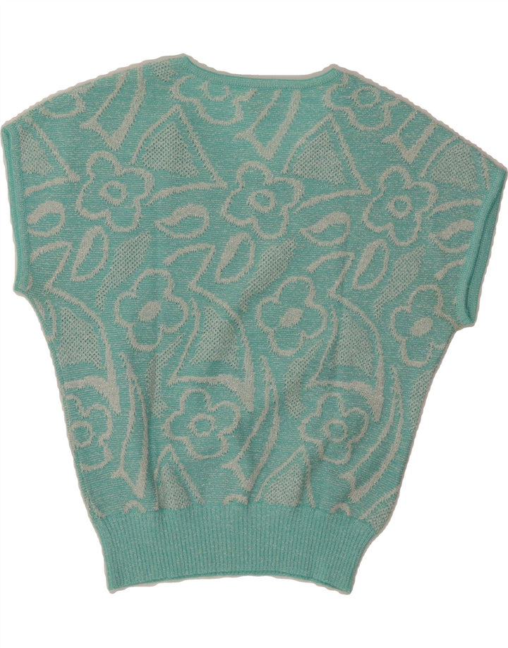 Maglione maglione girocollo da donna VINTAGE IT 42 Blu medio floreale