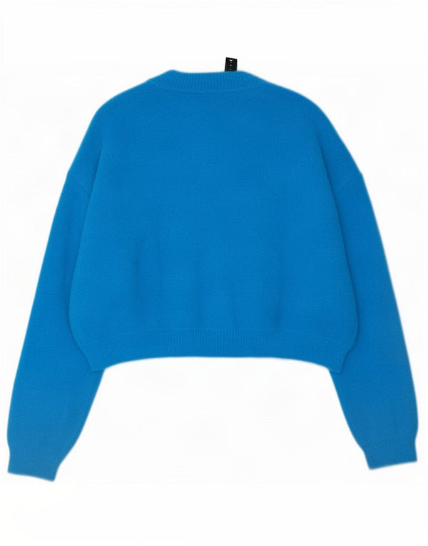 Maglione corto girocollo oversize da donna Zara UK 10 piccolo nylon blu