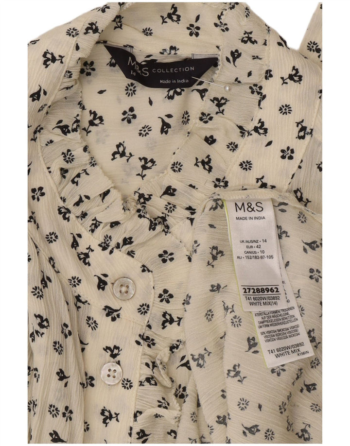 Camicetta camicia oversize da donna Marks & Spencer UK 14 grande floreale bianco sporco