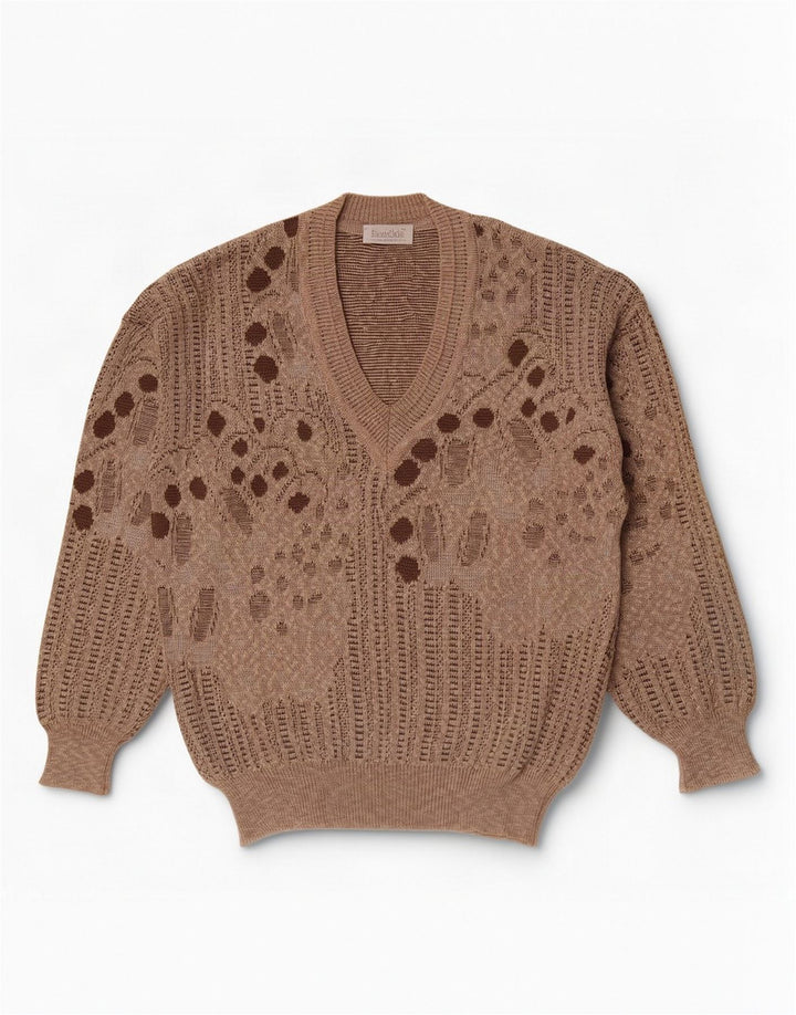 Maglione da uomo con scollo a V Bueckle EU 52 grande cotone geometrico marrone