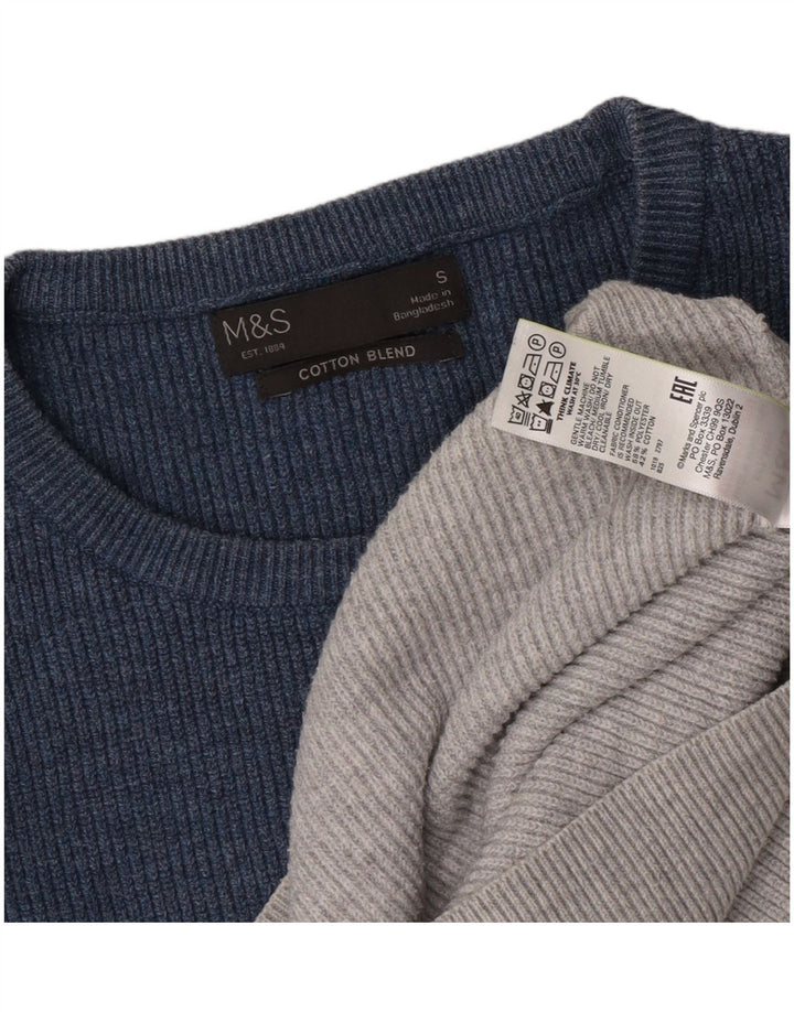 Maglione maglione girocollo da uomo Marks & Spencer piccolo grigio a blocchi di colore