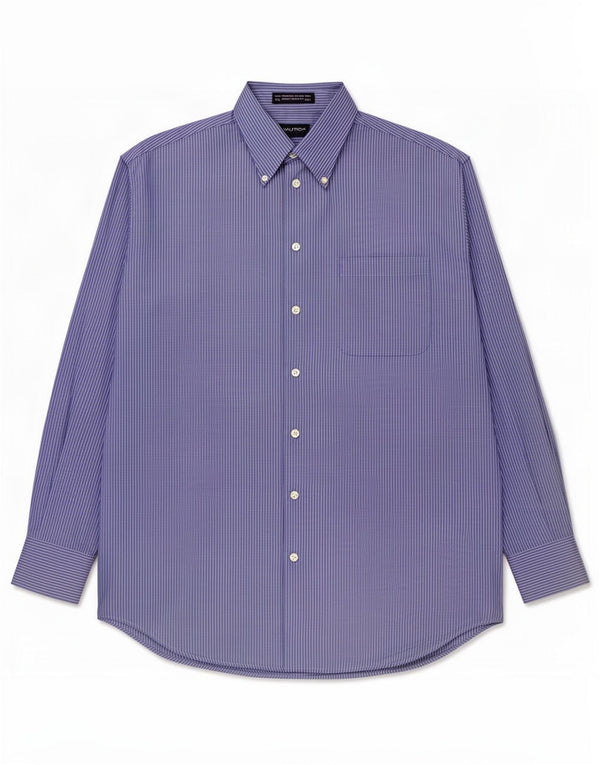 Camicia da uomo Nautica taglia 15 1/2 cotone gessato blu medio