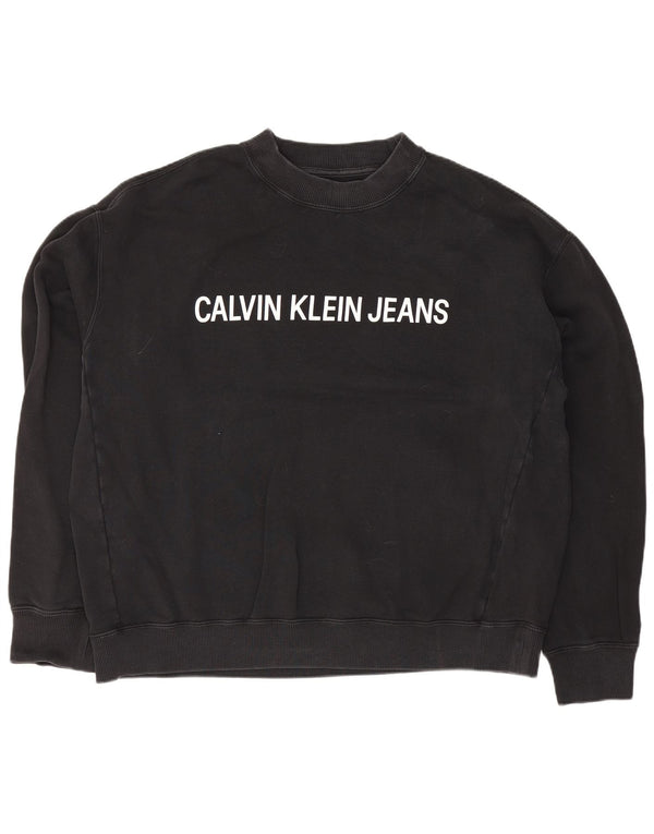 Calvin Klein Jeans Felpa con grafica da donna Maglione UK 22 3XL Cotone nero