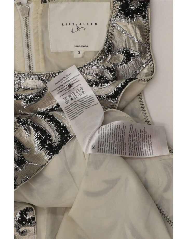 Camicetta senza maniche vintage da donna Top UK 10 Piccolo poliestere Paisley grigio