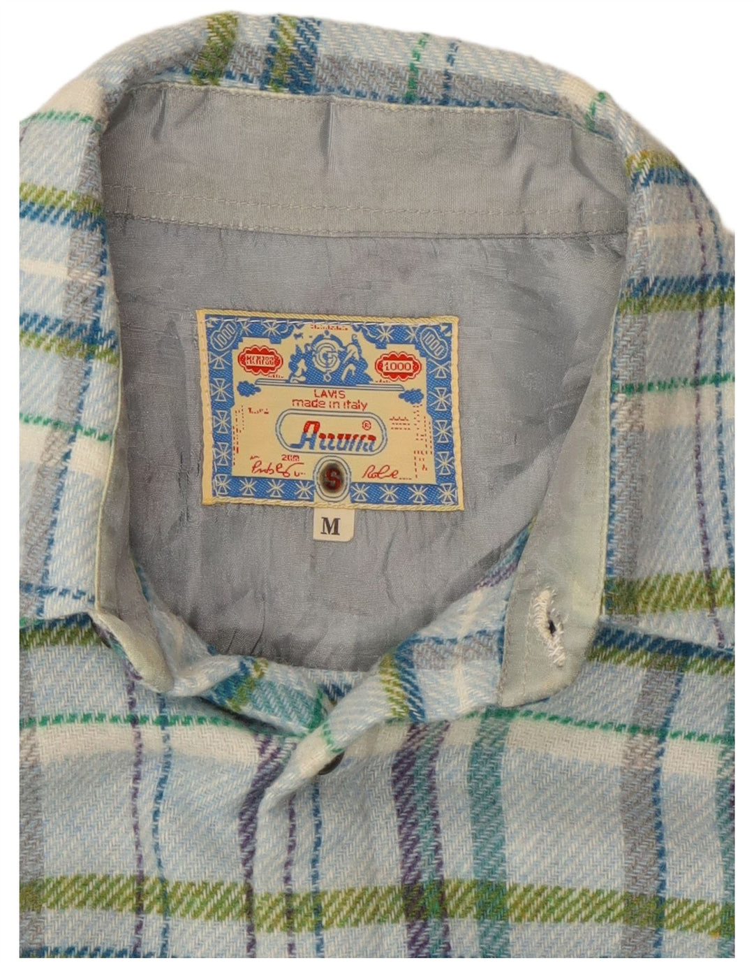 Camicia da uomo vintage in flanella da boscaiolo a quadri blu medio