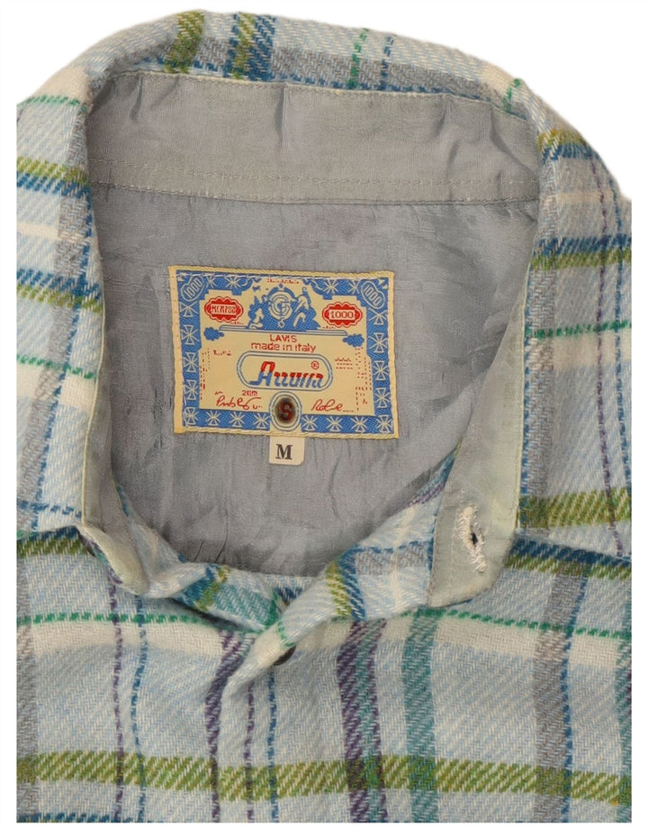 Camicia da uomo vintage in flanella da boscaiolo a quadri blu medio