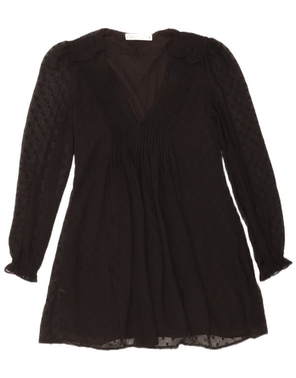 Abito tunica a maniche lunghe da donna Zara UK 10 piccolo poliestere maculato nero