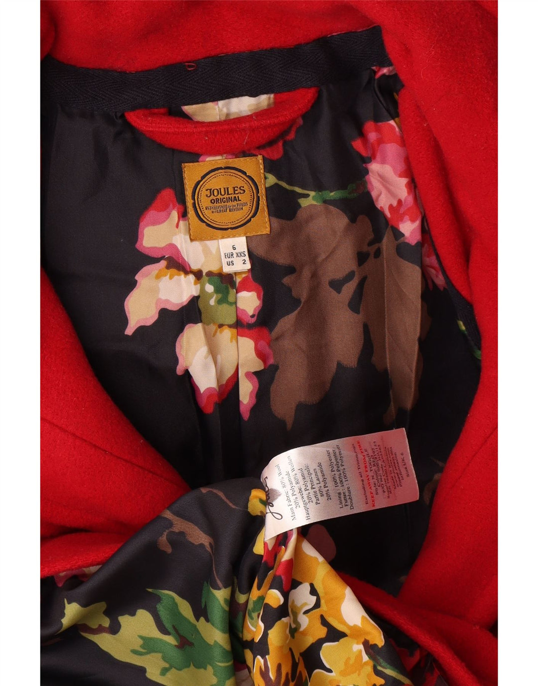 Montgomery oversize con cappuccio da donna Joules UK 6 XS rosso lana