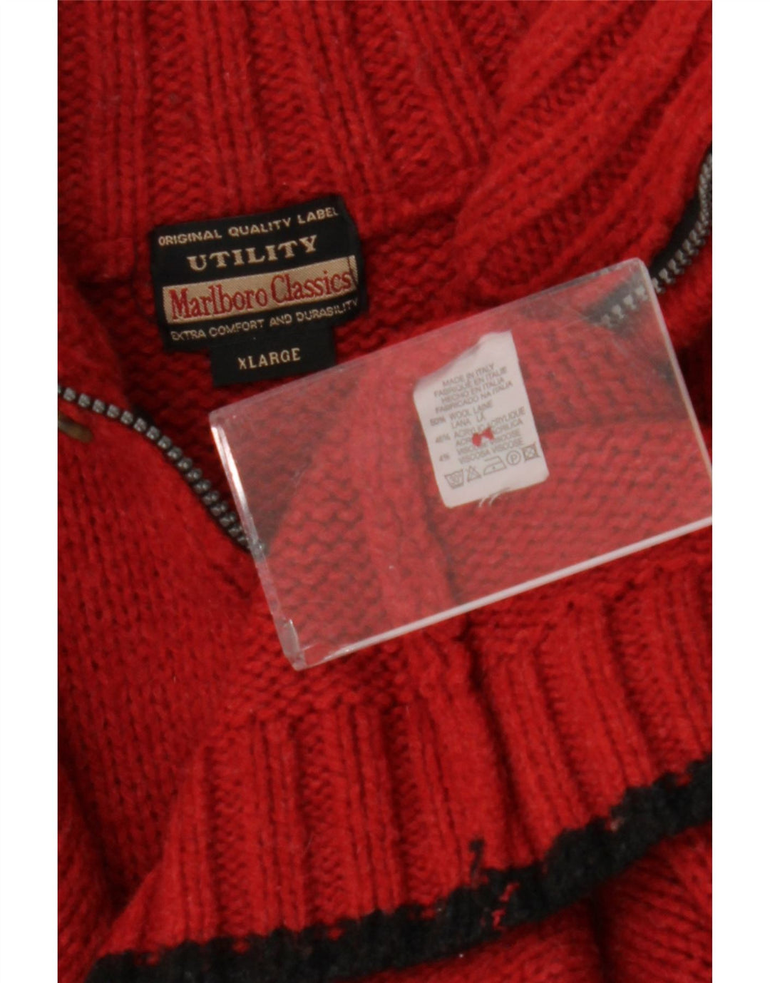 Marlboro Classics Maglione da uomo con zip e collo XL in lana color block rosso