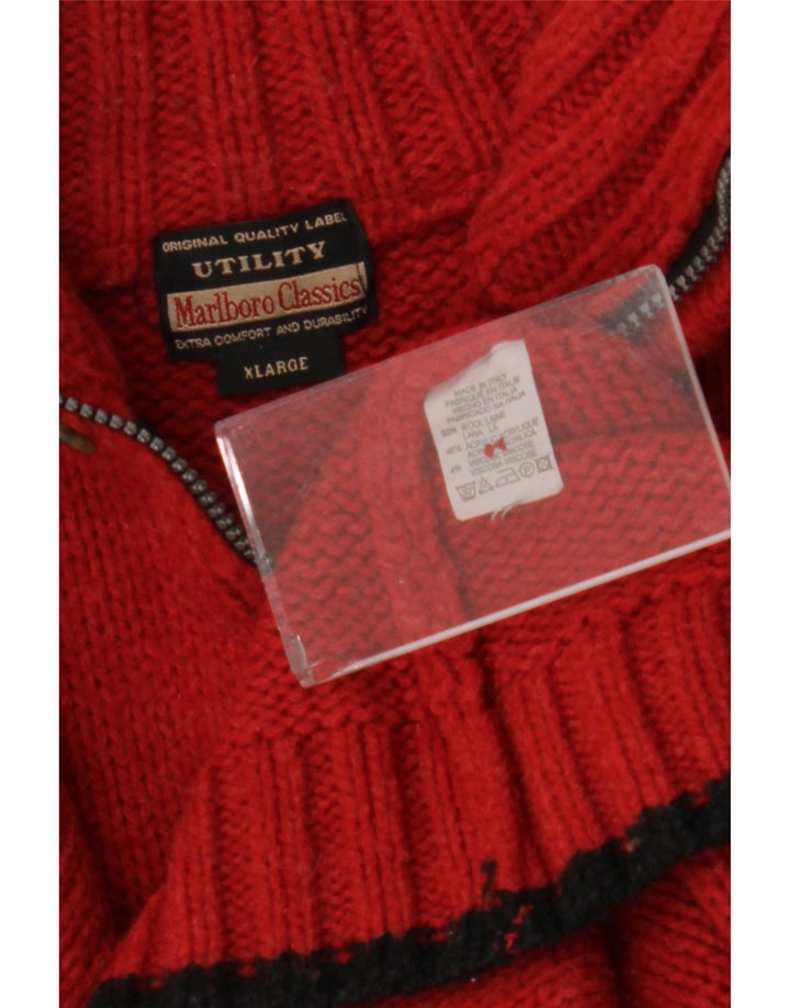 Marlboro Classics Maglione da uomo con zip e collo XL in lana color block rosso