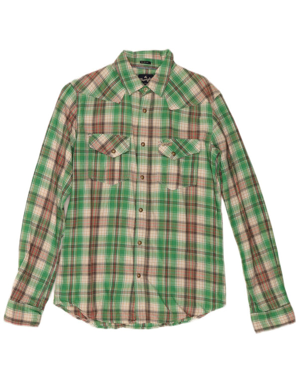 Camicia da uomo Wrangler slim fit in flanella di cotone a quadri verdi piccoli