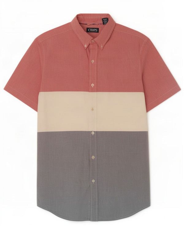 Chaps Mens Short Sleeve Shirt Large Pink Colourblock Cotton