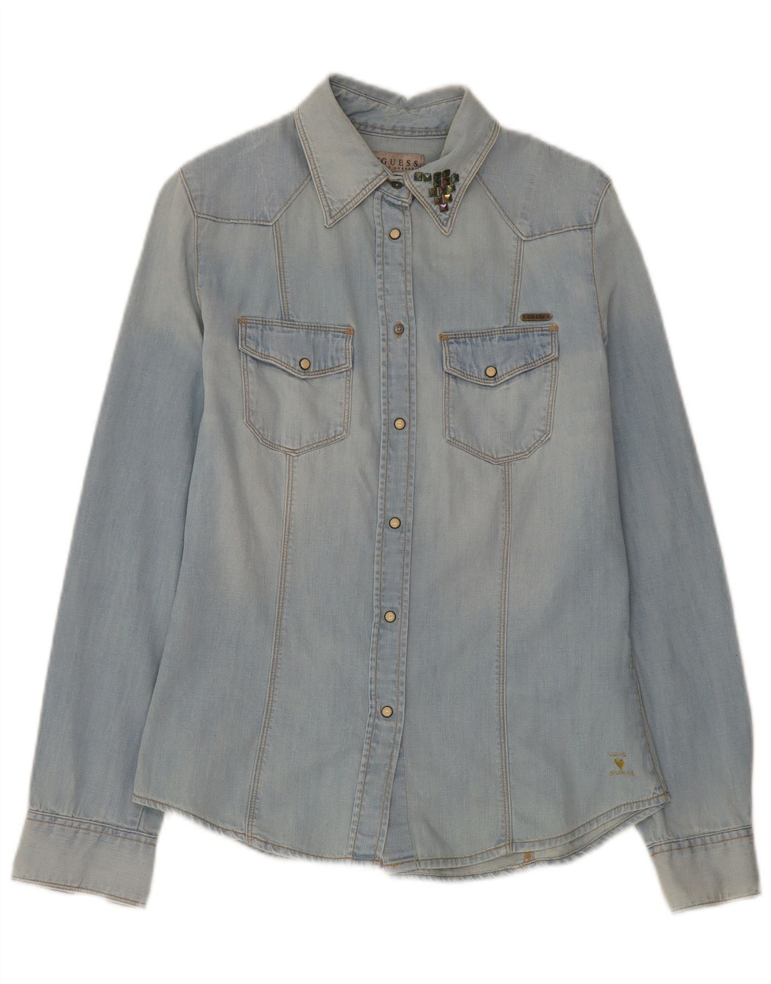 Camicia in denim da donna Guess UK 10 piccola in cotone blu