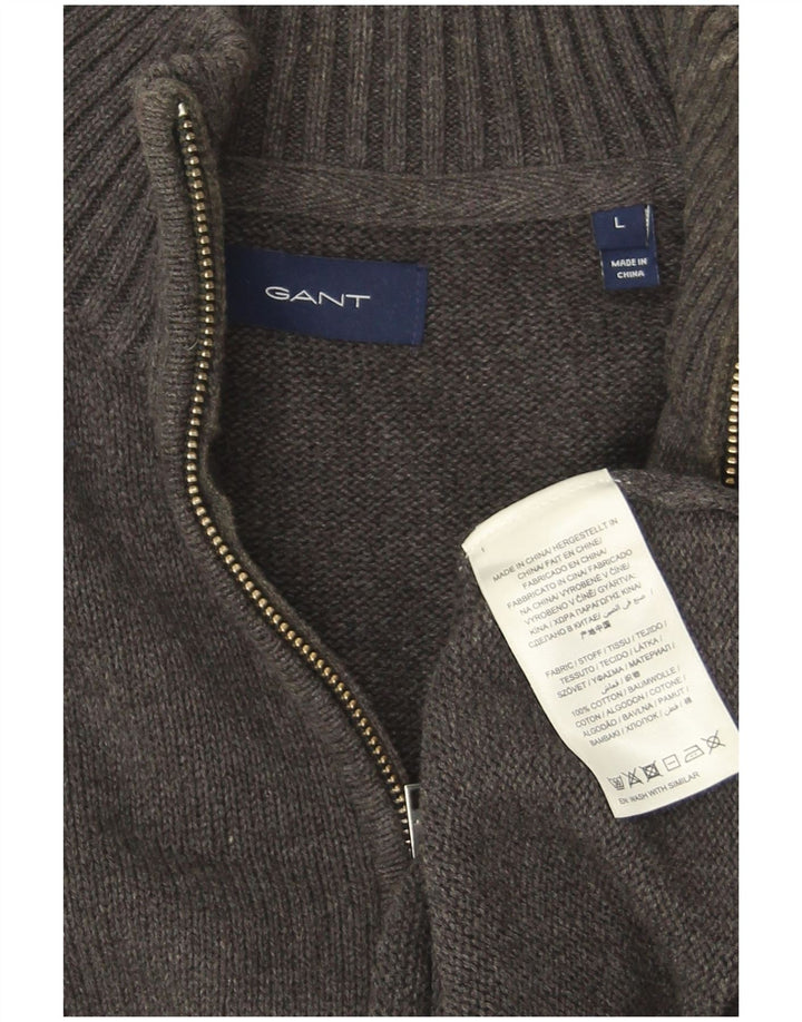 Gant Maglione da uomo con zip e collo grande in cotone grigio
