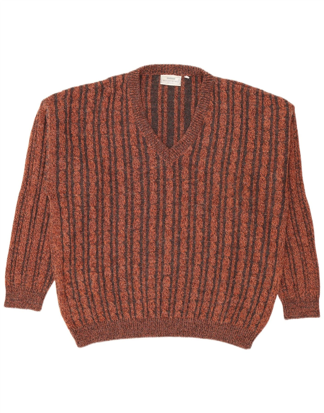 Maglione vintage da uomo con scollo a V piccolo a righe marroni