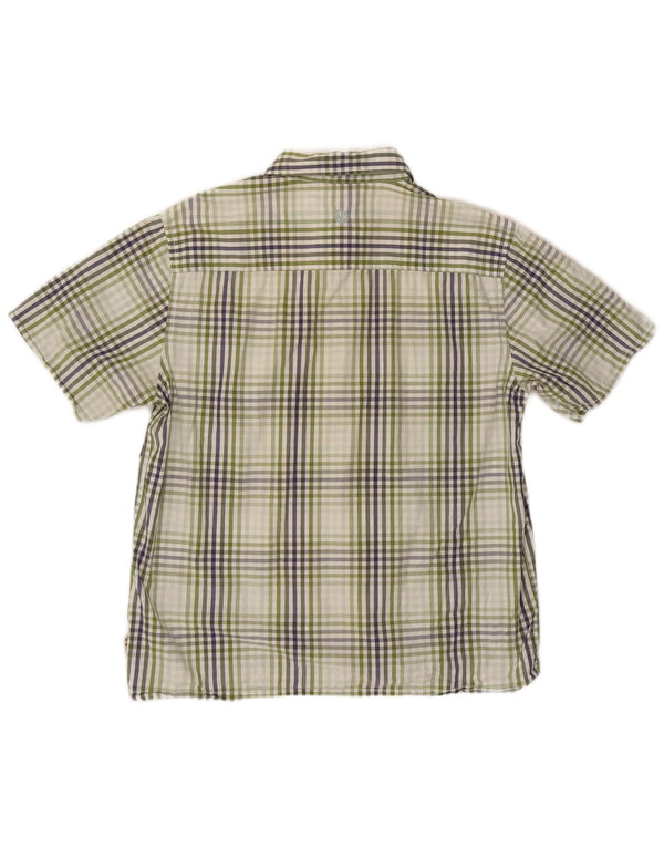 FAT FACE Camicia a maniche corte da uomo in cotone a quadri verdi grandi