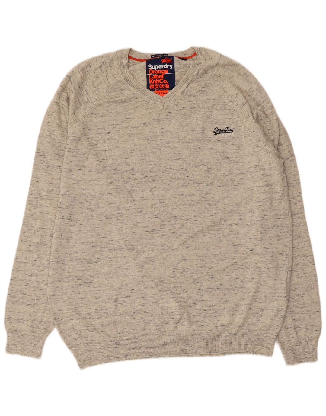 Maglione da uomo con scollo a V SUPERDRY 2XL cotone chiazzato grigio