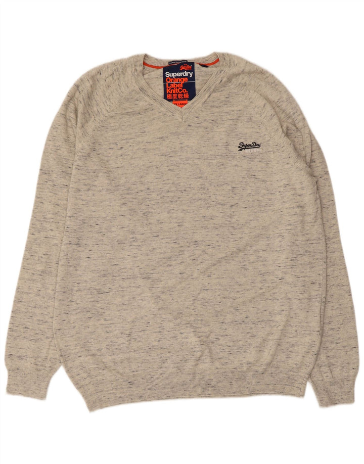 Maglione da uomo con scollo a V SUPERDRY 2XL cotone chiazzato grigio