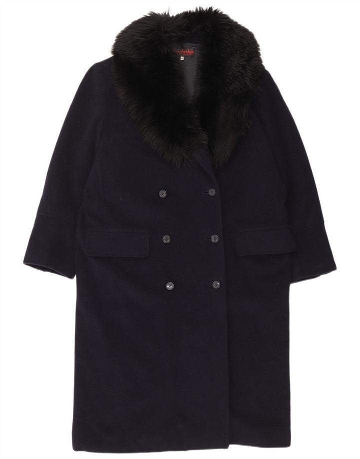 Cappotto doppiopetto vintage da donna IT 48 XL in lana blu navy
